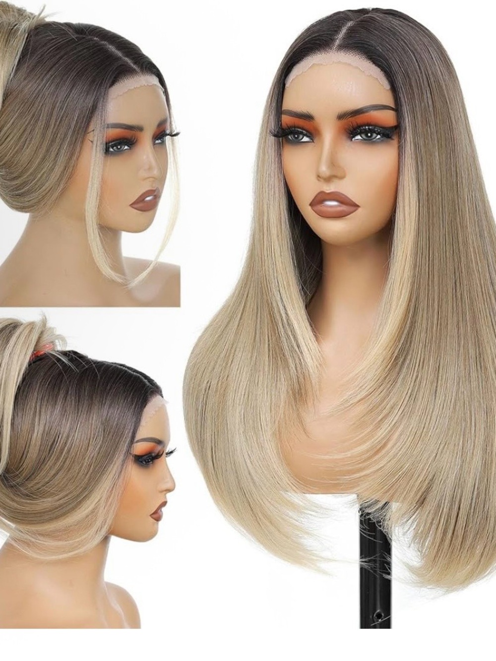 Lace Front Ombre Blonde Straight Wig - Sleek Natural Look 24in Glueless